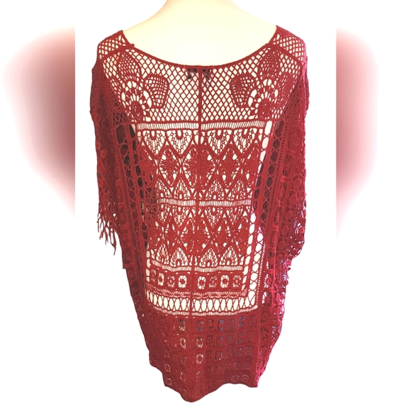 Catherines Women's Top Red Wine color Crochet Top - Picture 3 of 9